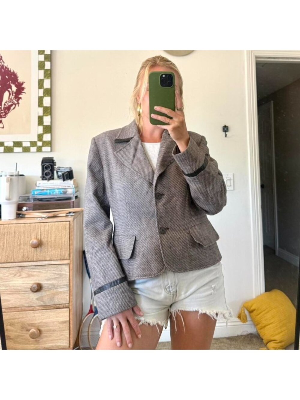 HARVÉ BENARD SPORT BROWN CREAM BLAZER JACKET WOOL WOMENS 14